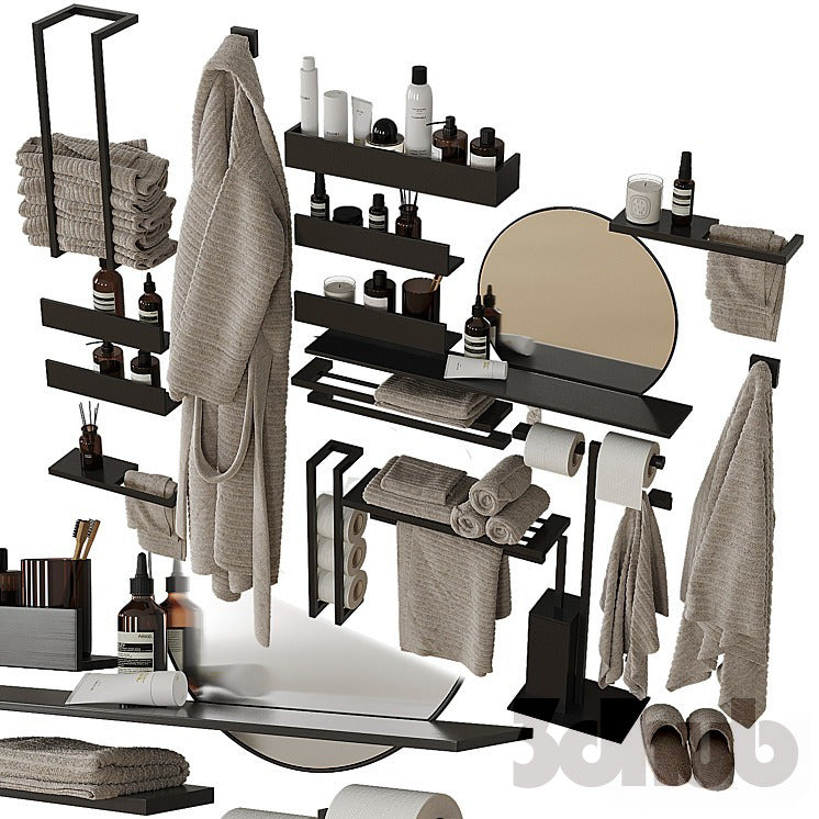 Modern Matte Black Vanity & Wall Shelf Decor Set - 3D Model for Interior Design