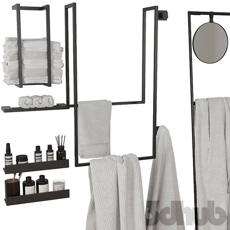 Decor Set XXX - Modern Towel Ladder & Bathroom Textile Set - 3D Model