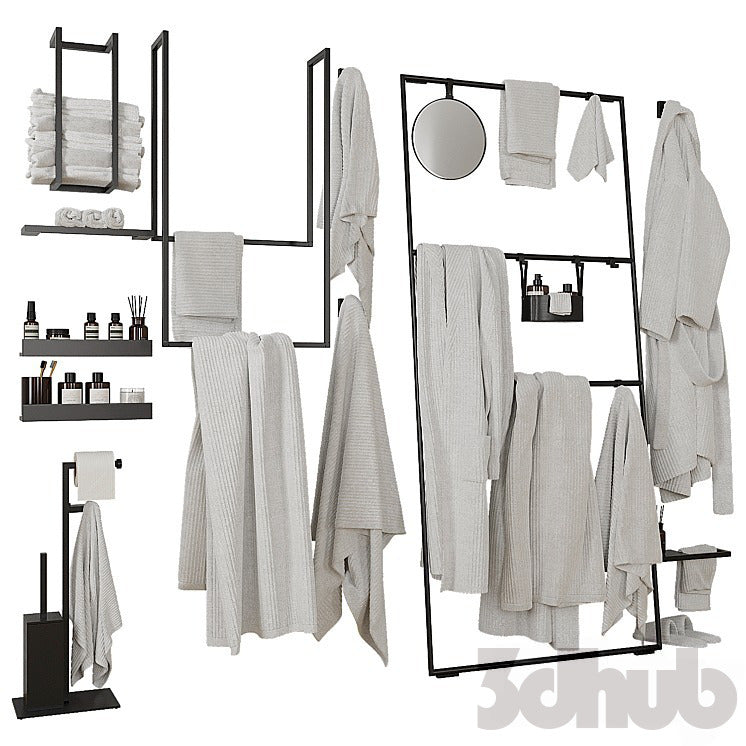 Decor Set XXX - Modern Towel Ladder & Bathroom Textile Set - 3D Model