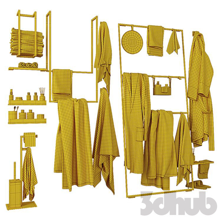 Decor Set XXX - Modern Towel Ladder & Bathroom Textile Set - 3D Model