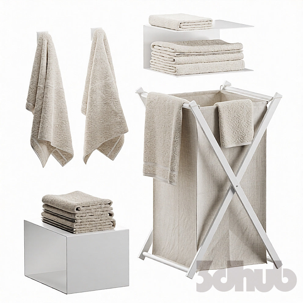 Decor Set XXX - Minimalist Laundry Basket & Towel Set - 3D Model