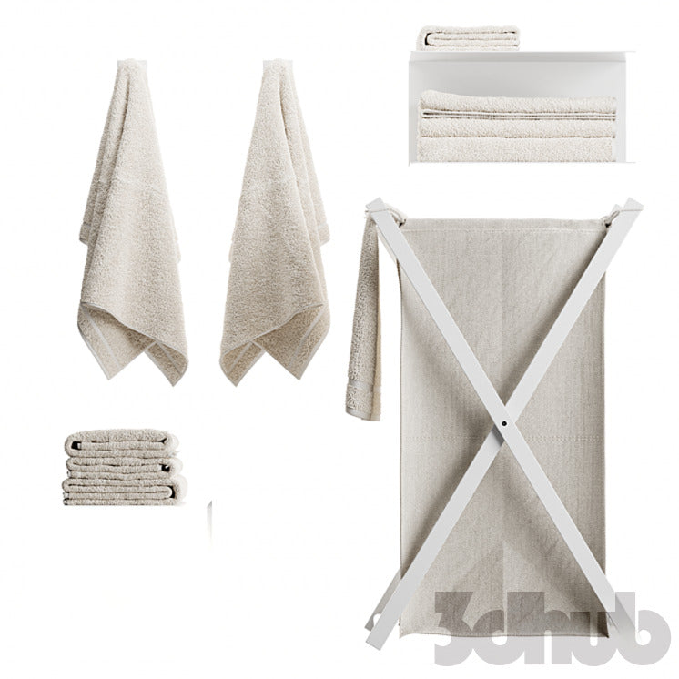 Decor Set XXX - Minimalist Laundry Basket & Towel Set - 3D Model