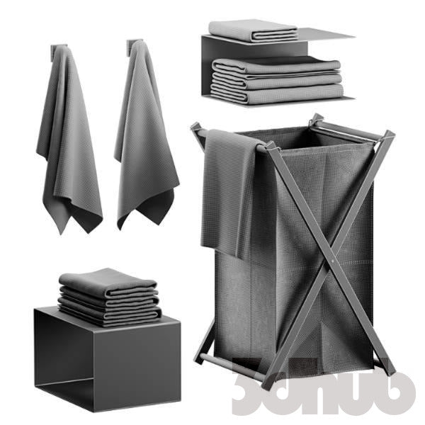 Decor Set XXX - Minimalist Laundry Basket & Towel Set - 3D Model