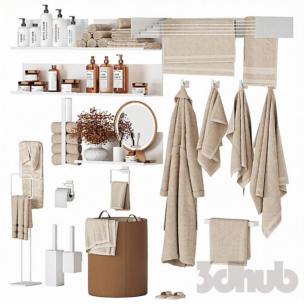 Luxury Emerald Glass Bathroom Decor Set - 3D Model for Interior Design