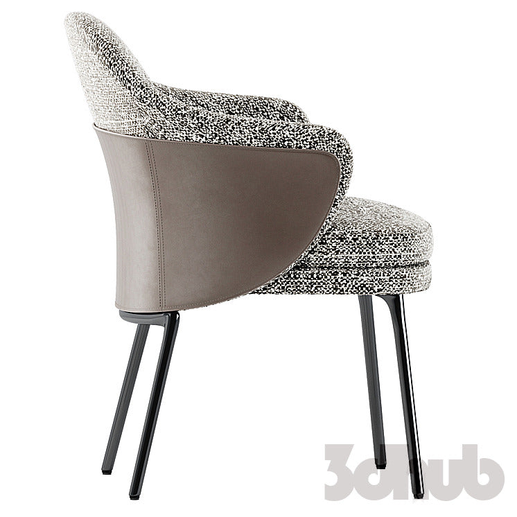 Minotti Wedge Dining Table Angie Chairs 3D Model Modern Marble Round Table Textured Boucle Armchairs Set 3ds Max FBX OBJ Pro
