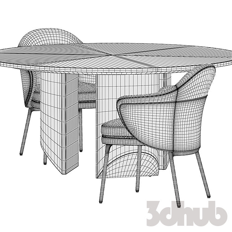 Minotti Wedge Dining Table Angie Chairs 3D Model Modern Marble Round Table Textured Boucle Armchairs Set 3ds Max FBX OBJ Pro