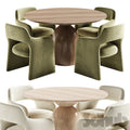 Sigrid Dining Table Fintan Chairs 3D Model Modern Solid Wood Pedestal Round Table and Boucle Armchairs Dining Set 3ds Max FBX OBJ
