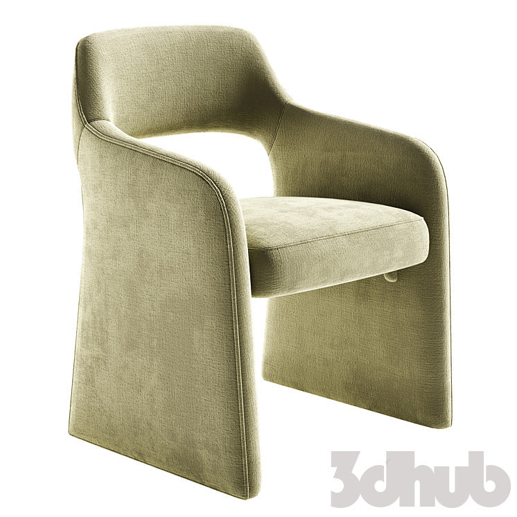 Sigrid Dining Table Fintan Chairs 3D Model Modern Solid Wood Pedestal Round Table and Boucle Armchairs Dining Set 3ds Max FBX OBJ