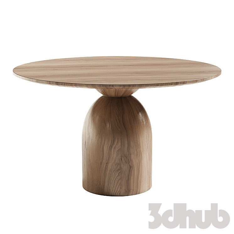 Sigrid Dining Table Fintan Chairs 3D Model Modern Solid Wood Pedestal Round Table and Boucle Armchairs Dining Set 3ds Max FBX OBJ