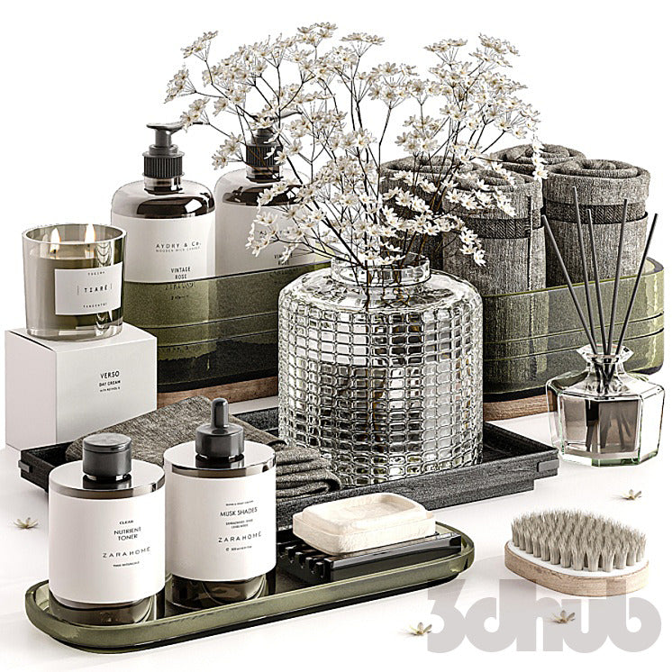 Decor Set XXX - Luxury Olive Glass Bathroom Wellness Set - 3D Model
