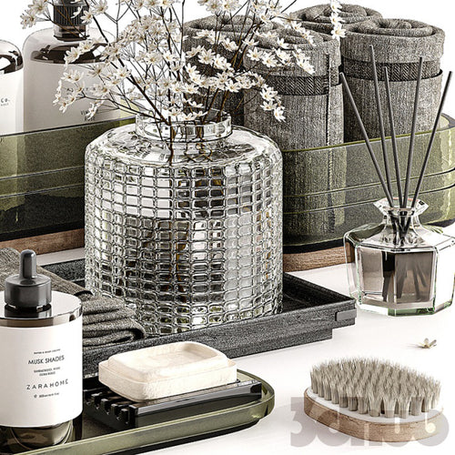 Decor Set XXX - Luxury Olive Glass Bathroom Wellness Set - 3D Model