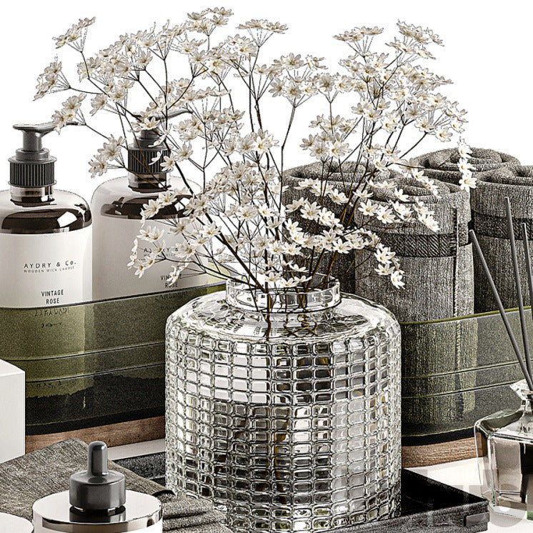 Decor Set XXX - Luxury Olive Glass Bathroom Wellness Set - 3D Model
