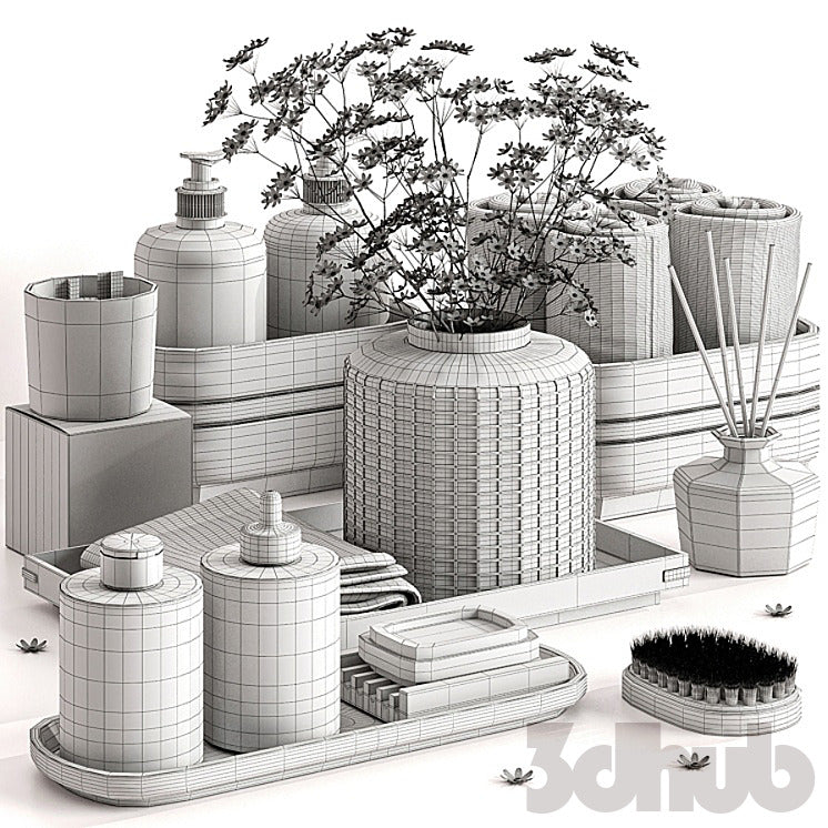 Decor Set XXX - Luxury Olive Glass Bathroom Wellness Set - 3D Model
