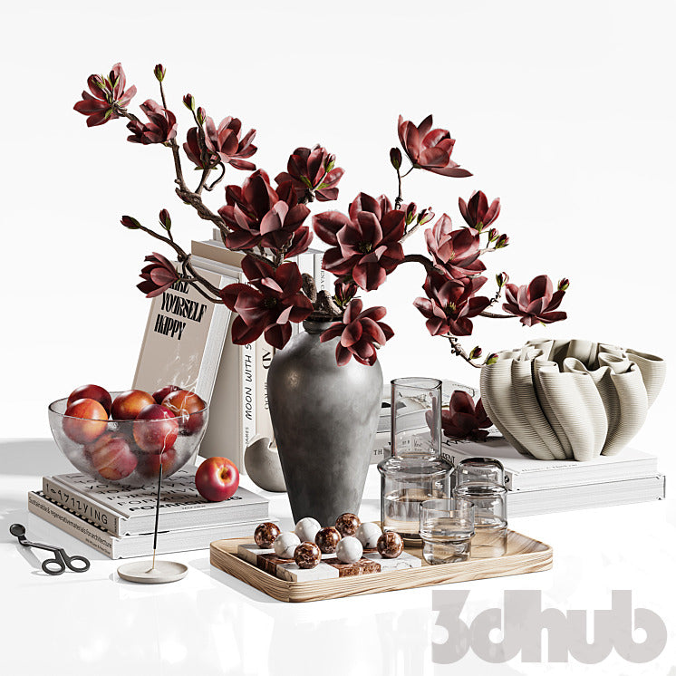 Decor Set XXX - Luxury Magnolia Flower & Tabletop Styling Set - 3D Model