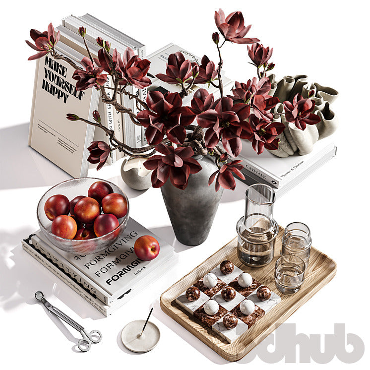 Decor Set XXX - Luxury Magnolia Flower & Tabletop Styling Set - 3D Model