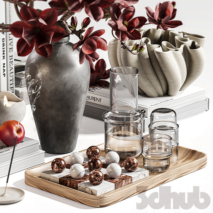 Decor Set XXX - Luxury Magnolia Flower & Tabletop Styling Set - 3D Model