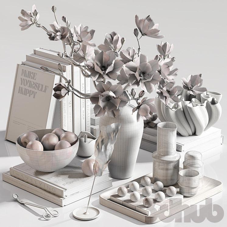 Decor Set XXX - Luxury Magnolia Flower & Tabletop Styling Set - 3D Model