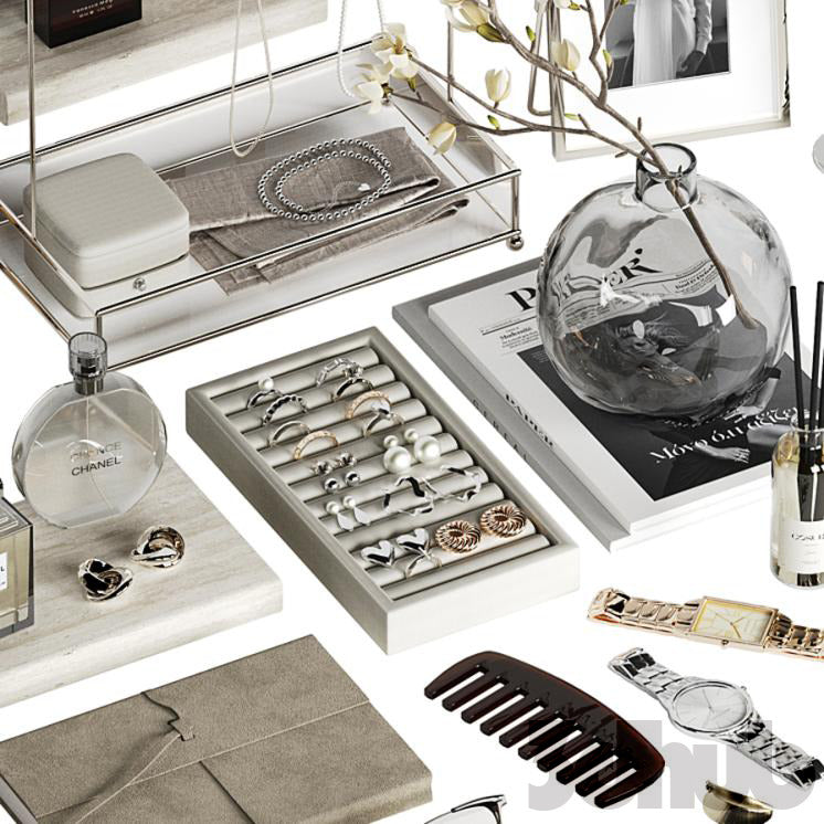 Decor Set XXX - Luxury Vanity Jewelry & Perfume Styling Set - 3D Model