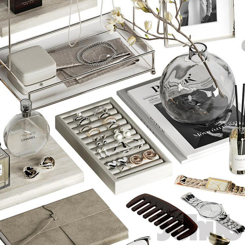 Decor Set XXX - Luxury Vanity Jewelry & Perfume Styling Set - 3D Model