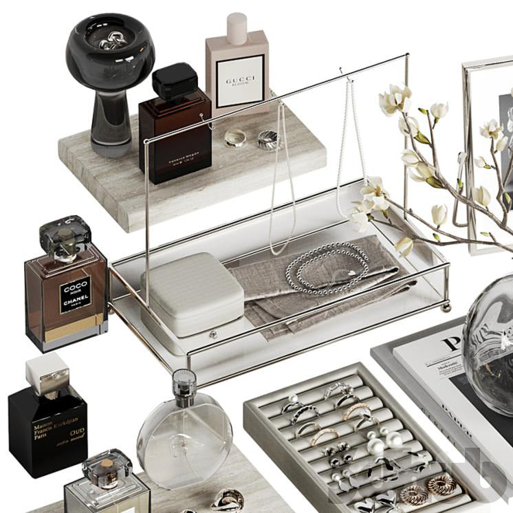 Decor Set XXX - Luxury Vanity Jewelry & Perfume Styling Set - 3D Model