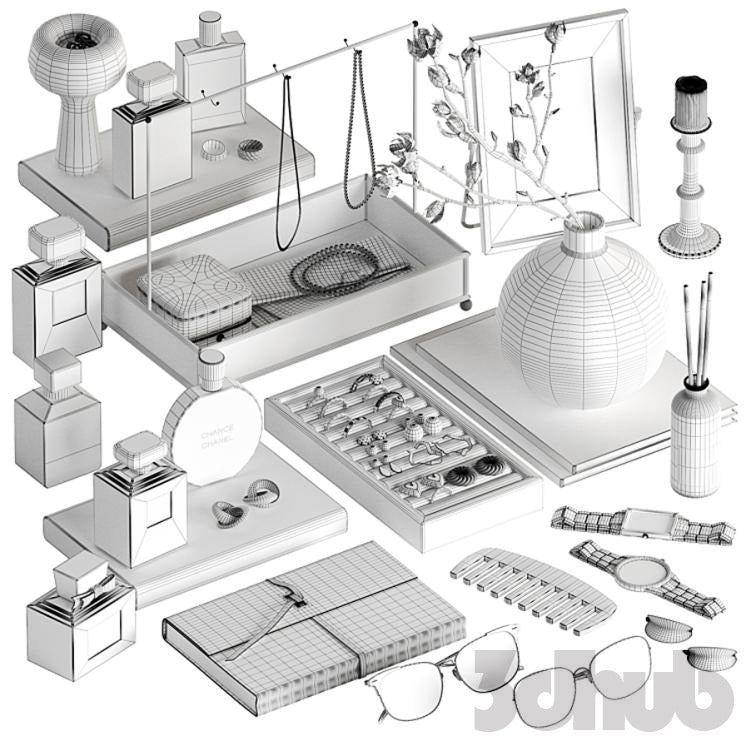Decor Set XXX - Luxury Vanity Jewelry & Perfume Styling Set - 3D Model