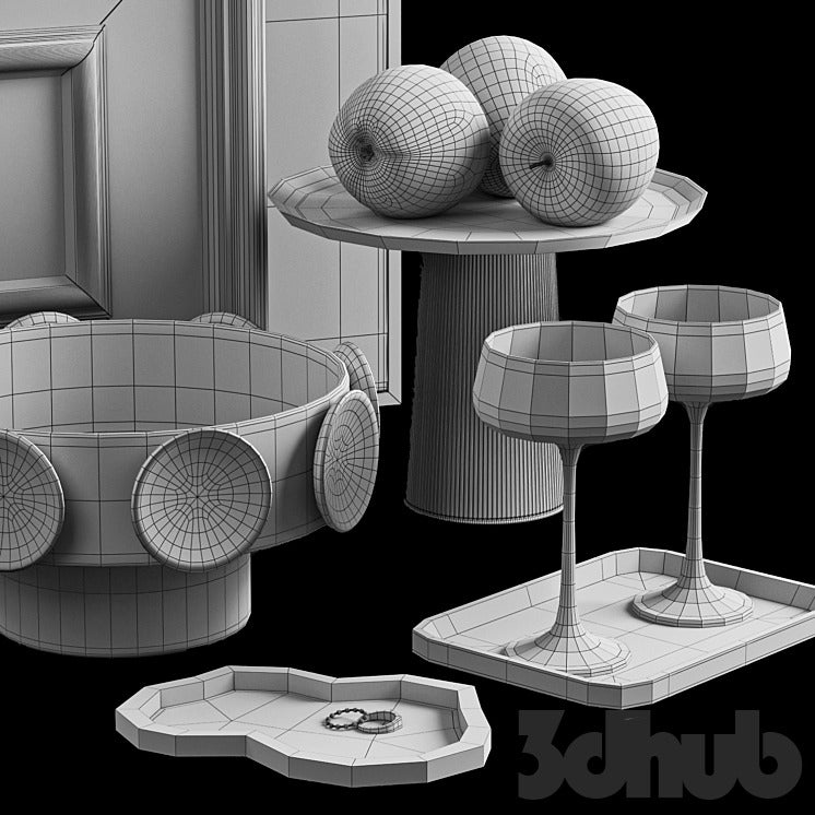 Decor Set XXX - Modern Burgundy & Chrome Tabletop Art Styling Set - 3D Model
