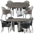 Minotti Wedge Dining Table Angie Chairs 3D Model Modern Marble Round Table Textured Boucle Armchairs Set 3ds Max FBX OBJ Pro